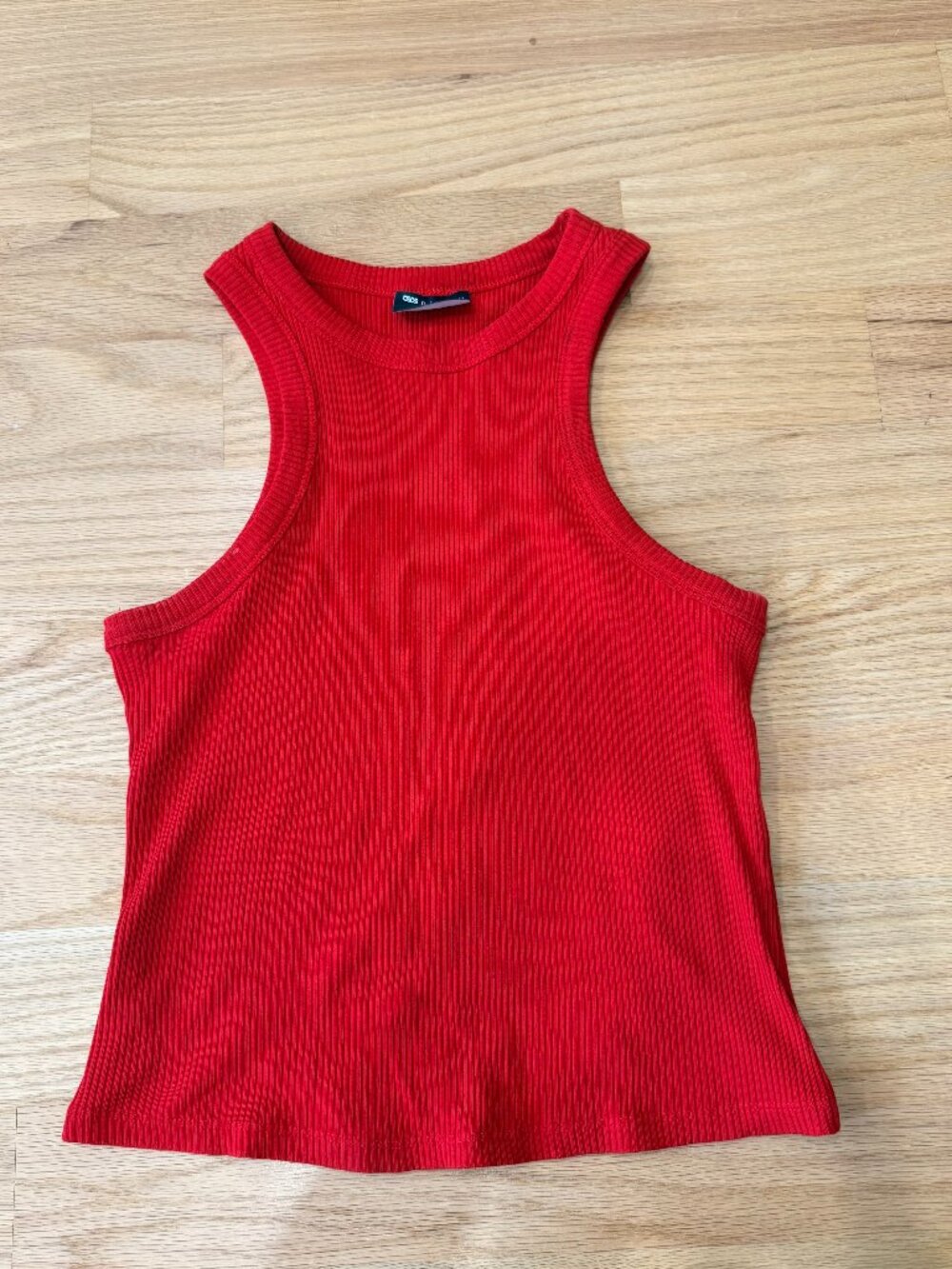 ASOS DESIGN Ribbed High Neck Racerback Tank Top Bright Red [S]